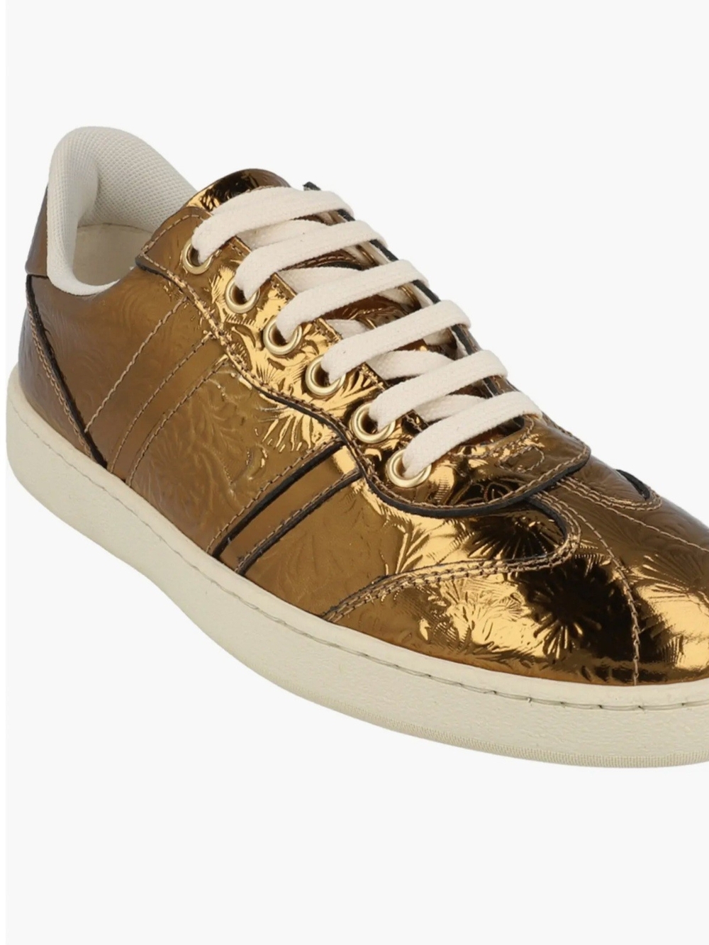 Salvatore Ferragamo Gold Floral Embossed Leather Lace-Up Logo Sneaker US 7 NWB